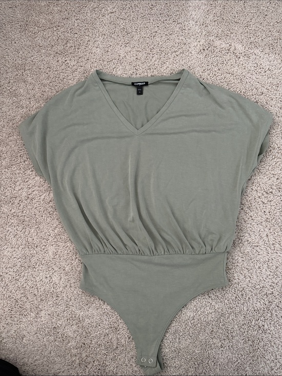 Express Tops - Express Women's Sage Green V-Neck Bodysuit Tee